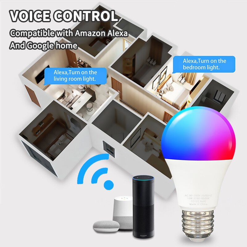 15w wifi e27 rgbcw lâmpada led tuya vida inteligente lâmpadas reguláveis temporizador lâmpada controle de voz via google home alexa alice