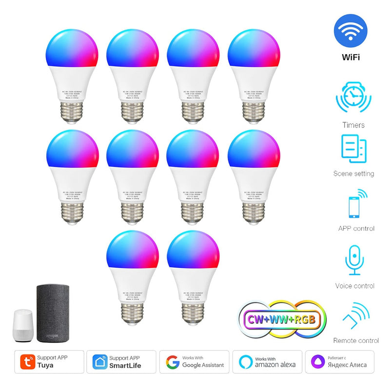 15w wifi e27 rgbcw lâmpada led tuya vida inteligente lâmpadas reguláveis temporizador lâmpada controle de voz via google home alexa alice